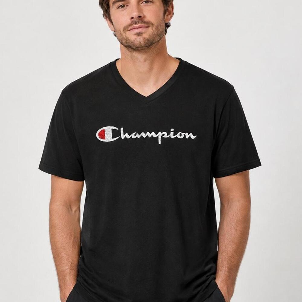 Mens champion black v neck graphic